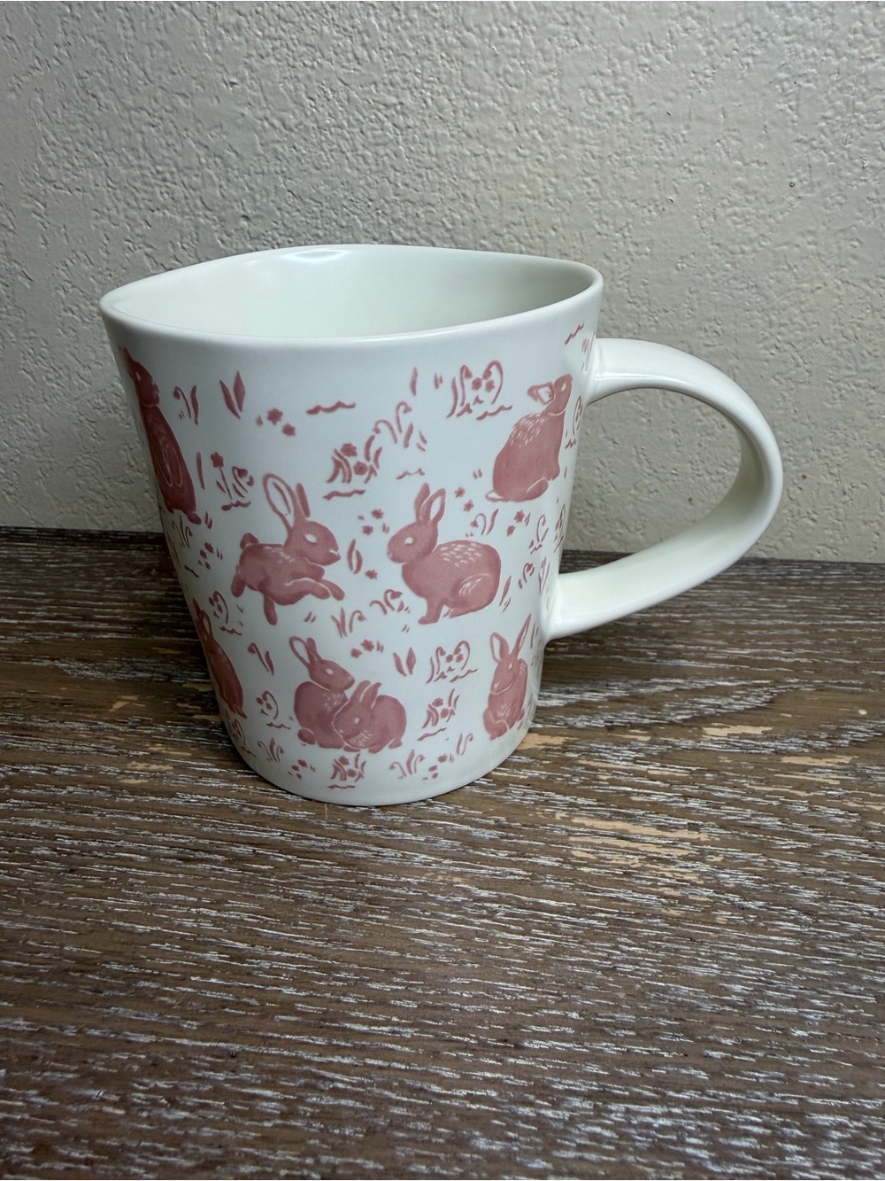 NEW Threshold Aralia Pink Bunny Mugs 13.53 oz Stoneware Hand Painted Spring